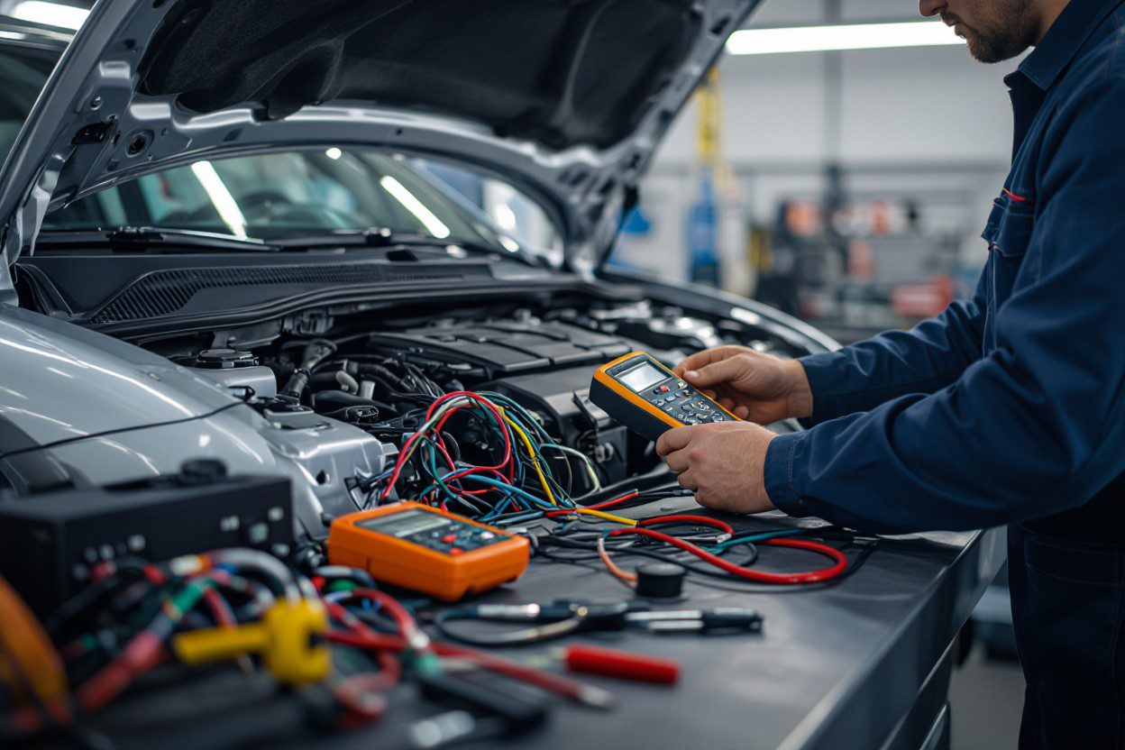 expert doing car electrical repair