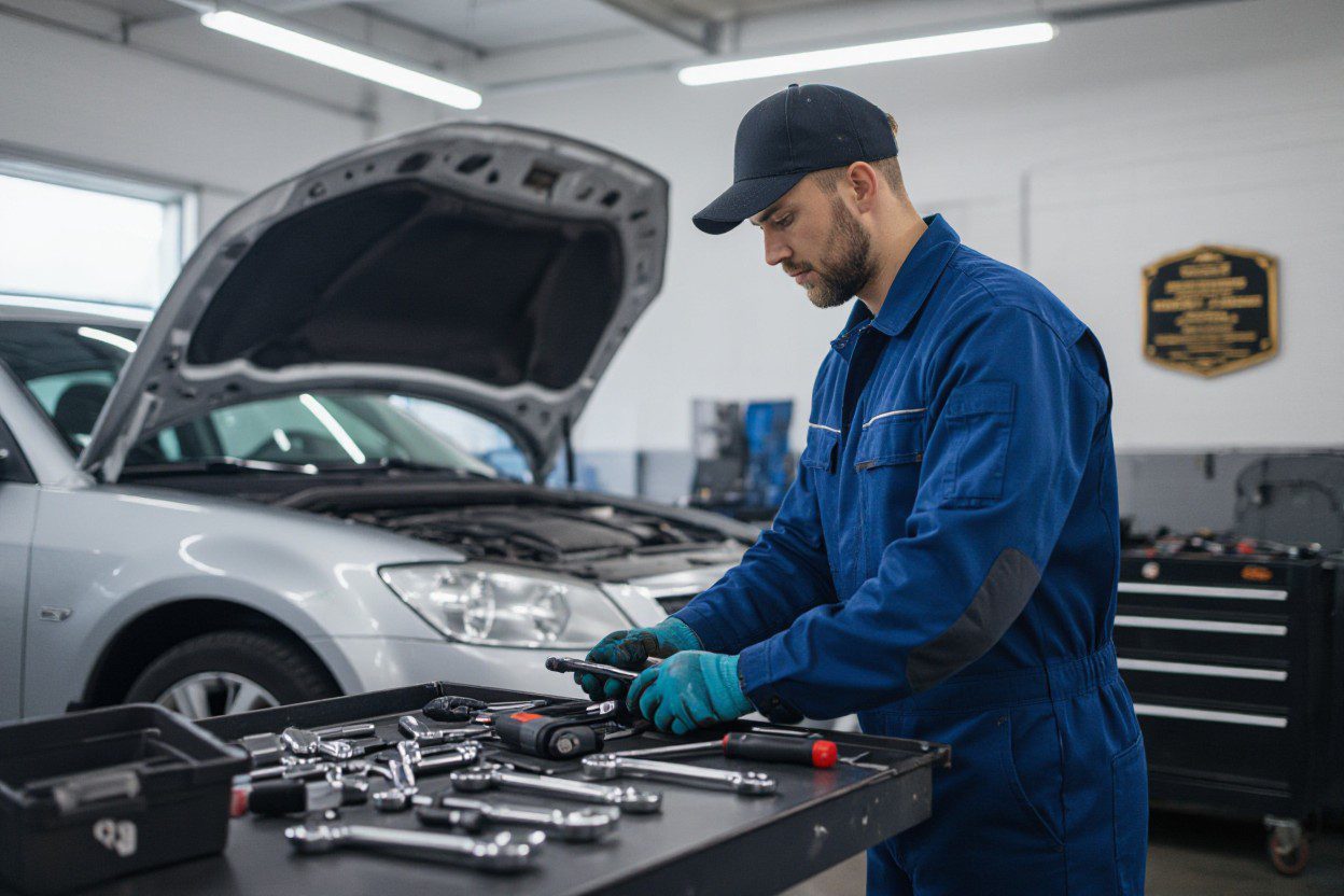 certified mechanic doing car repair
